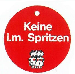 Memory- Schilder rund mit Aufschrift "Keine i.m. Spritzen